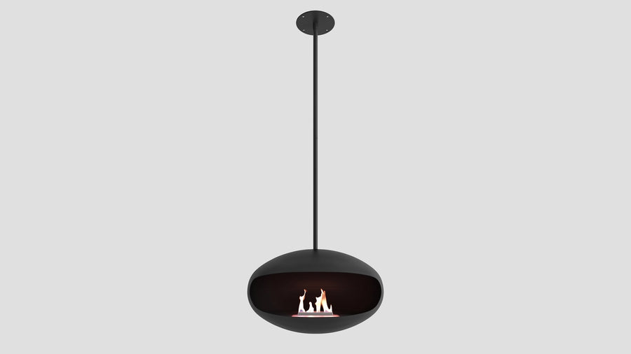 Cocoon Aeris hanging bioethanol fireplace, matte black, studio