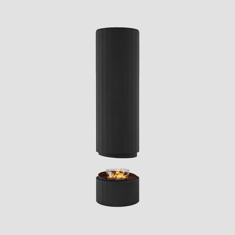 Planika Pillar suspended bioethanol fireplace, black, full product studio