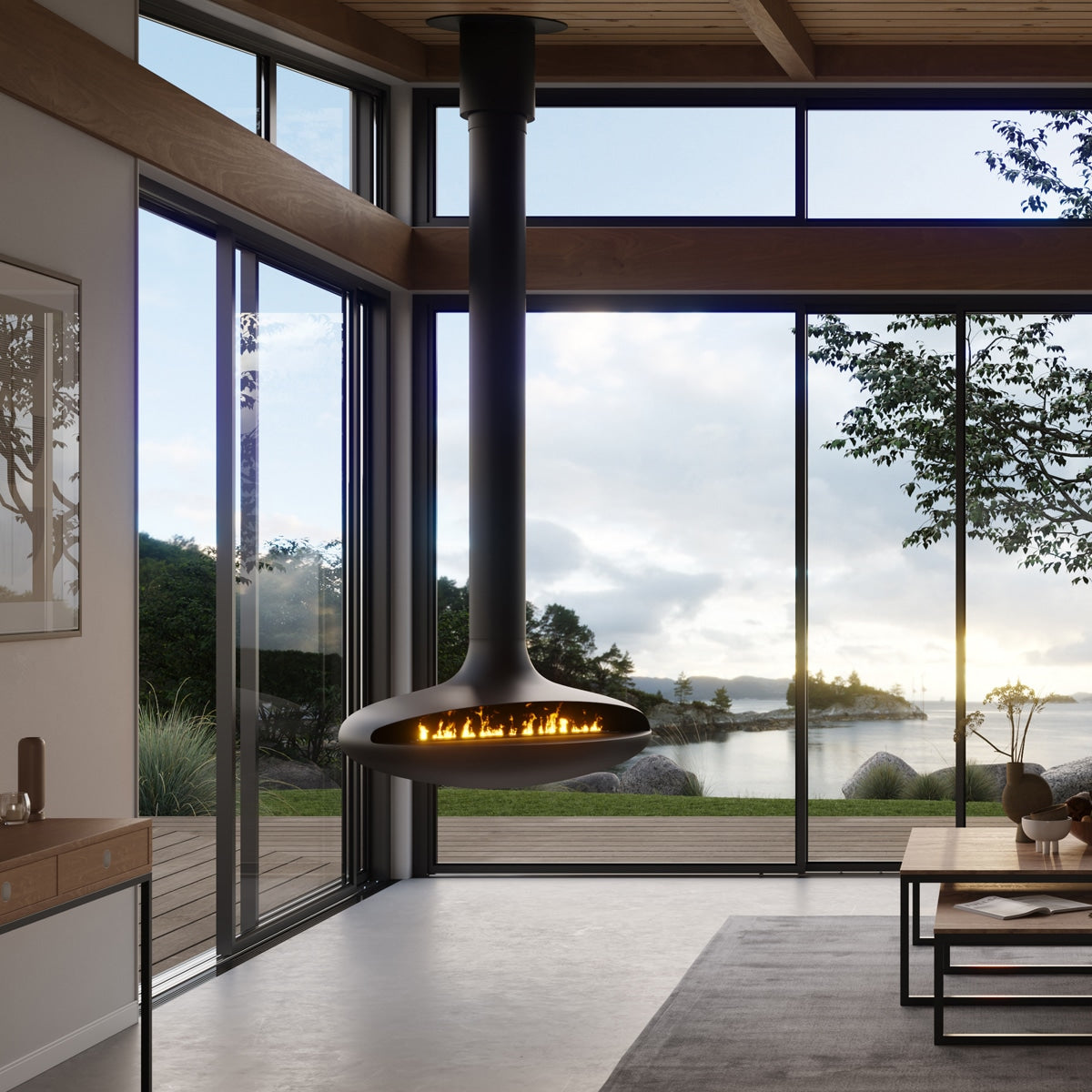 Naked Flame Curve 120 suspended fireplace