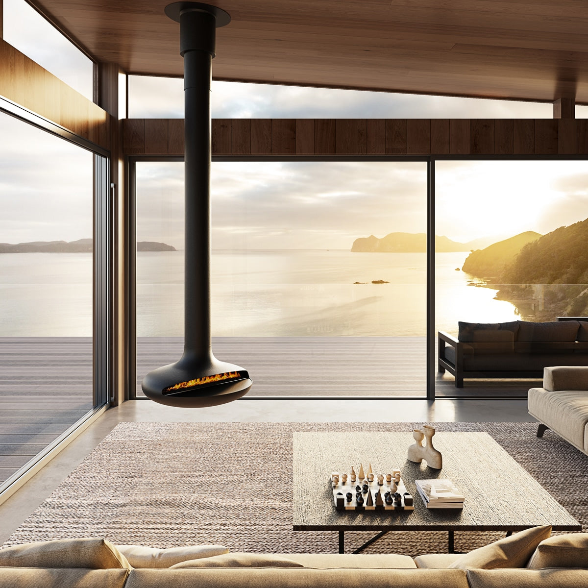 Naked Flame Curve 90 suspended fireplace