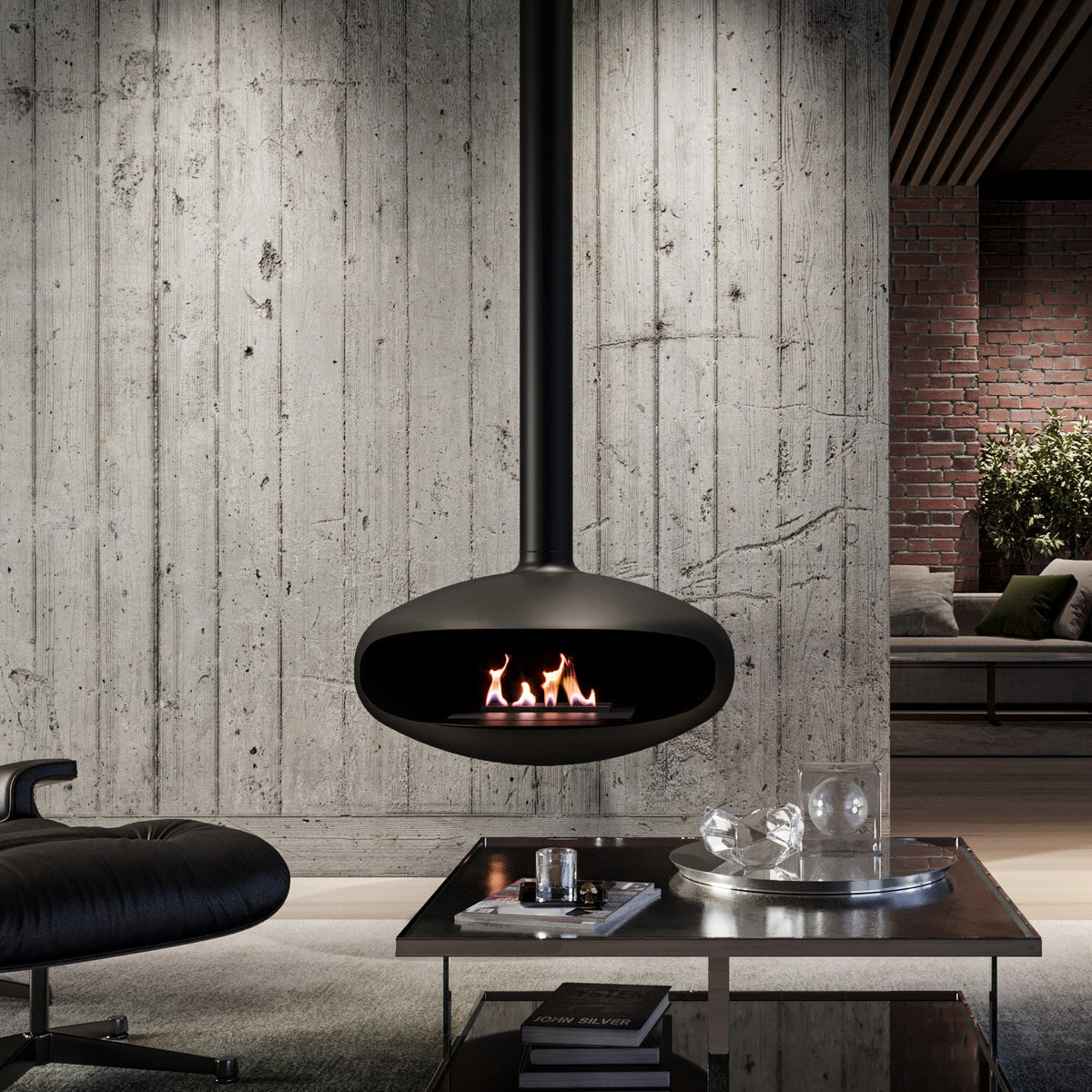 Iconic 900 hanging bioethanol fireplace