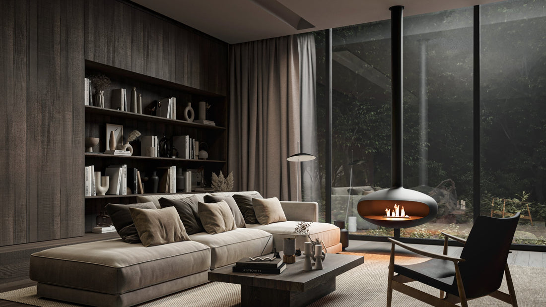 Modern Living room with Iconic 900 suspended fireplace