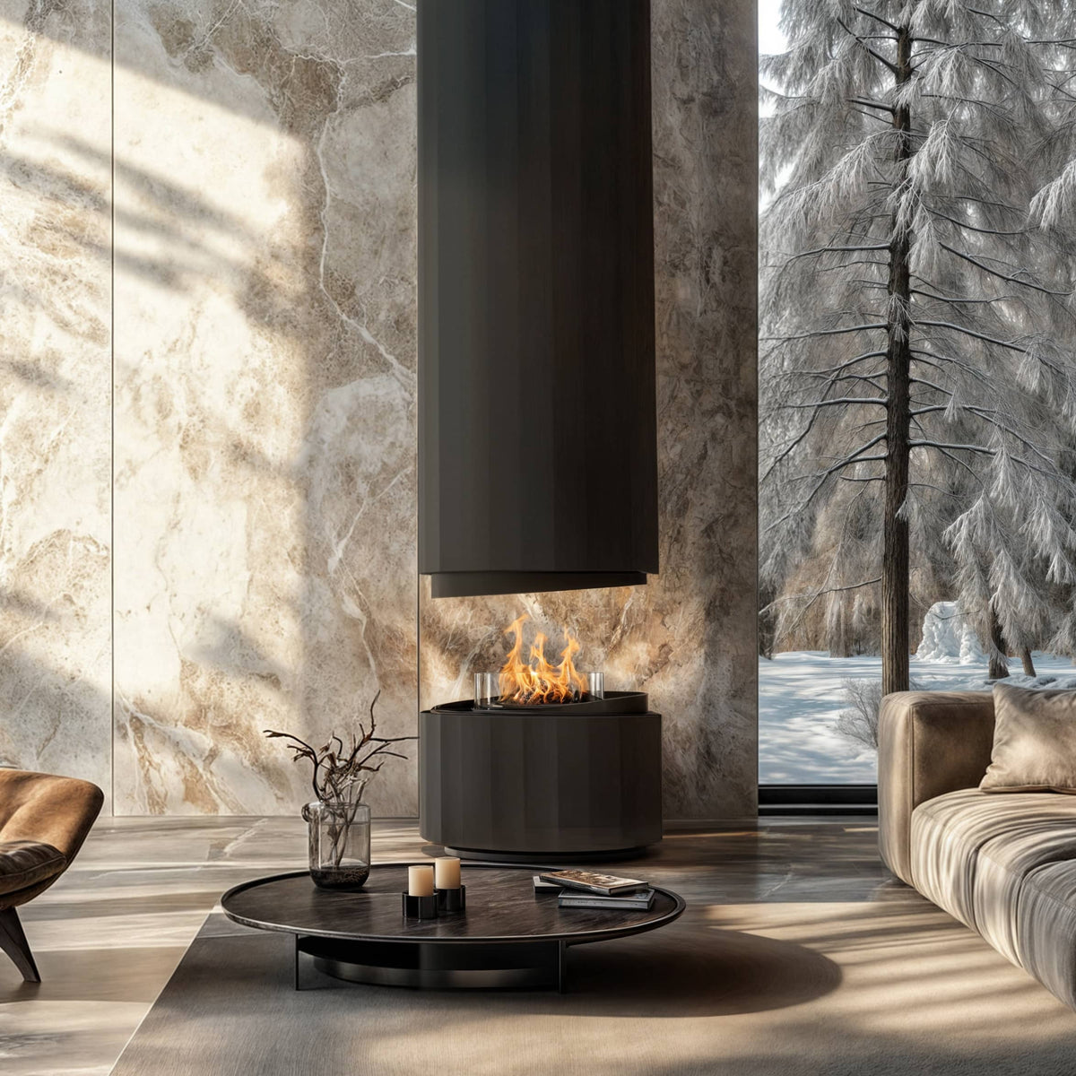 Planika Pillar suspended fireplace