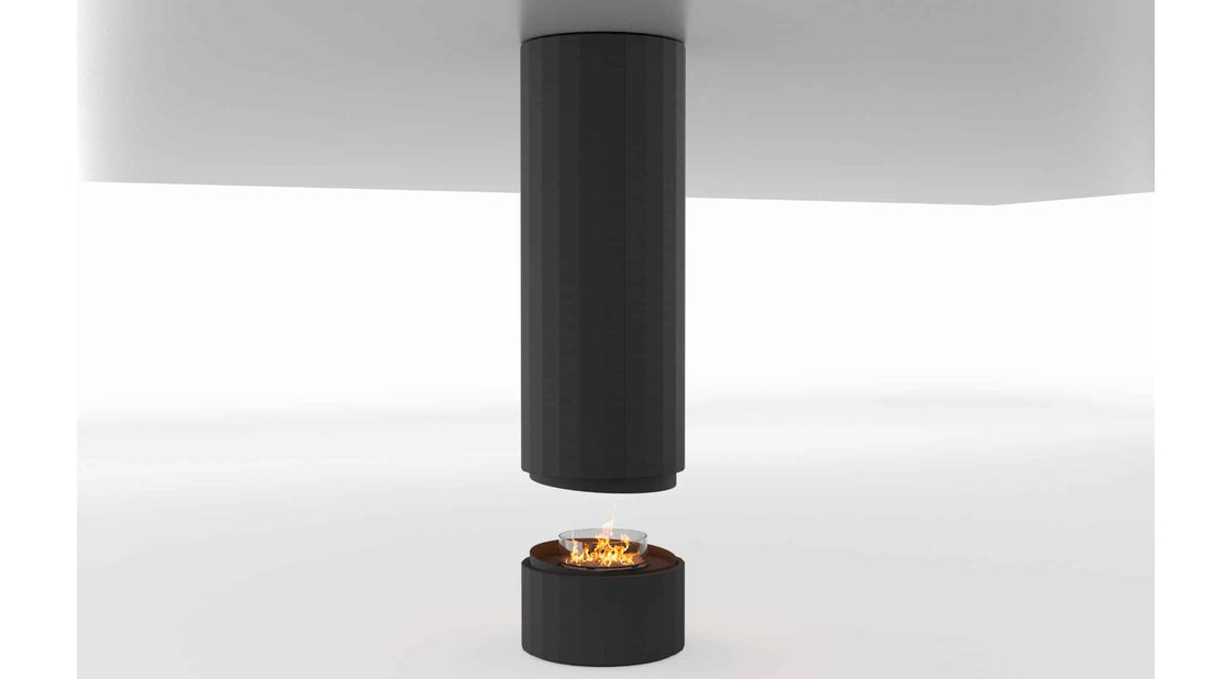 Pillar suspended fireplace front view