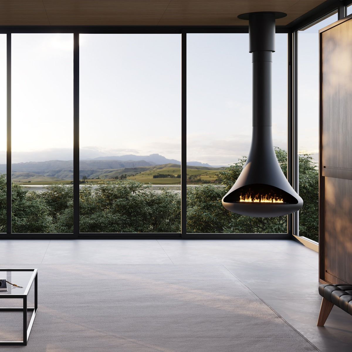 Naked Flame Silo suspended fireplace