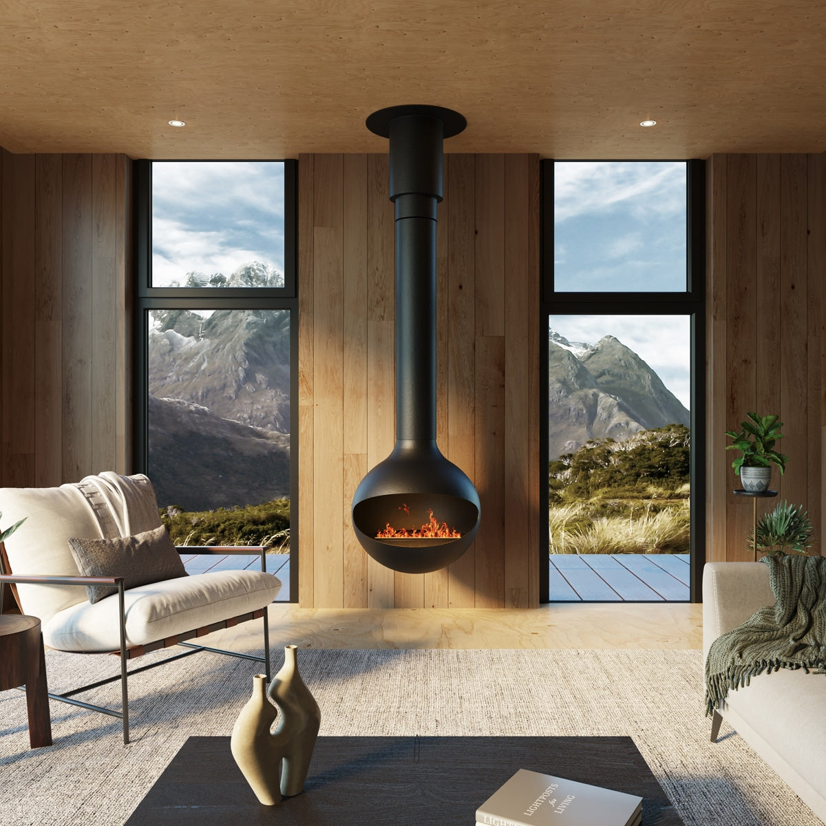 Naked Flame Sphere suspended fireplace