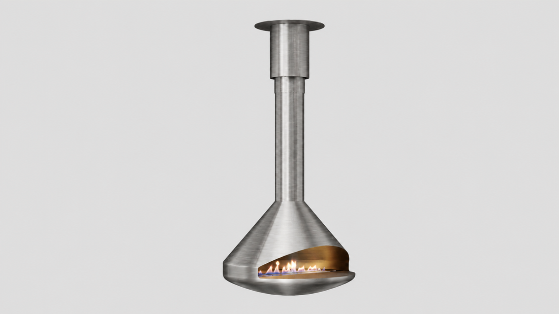 Orbit suspended fireplace detail view