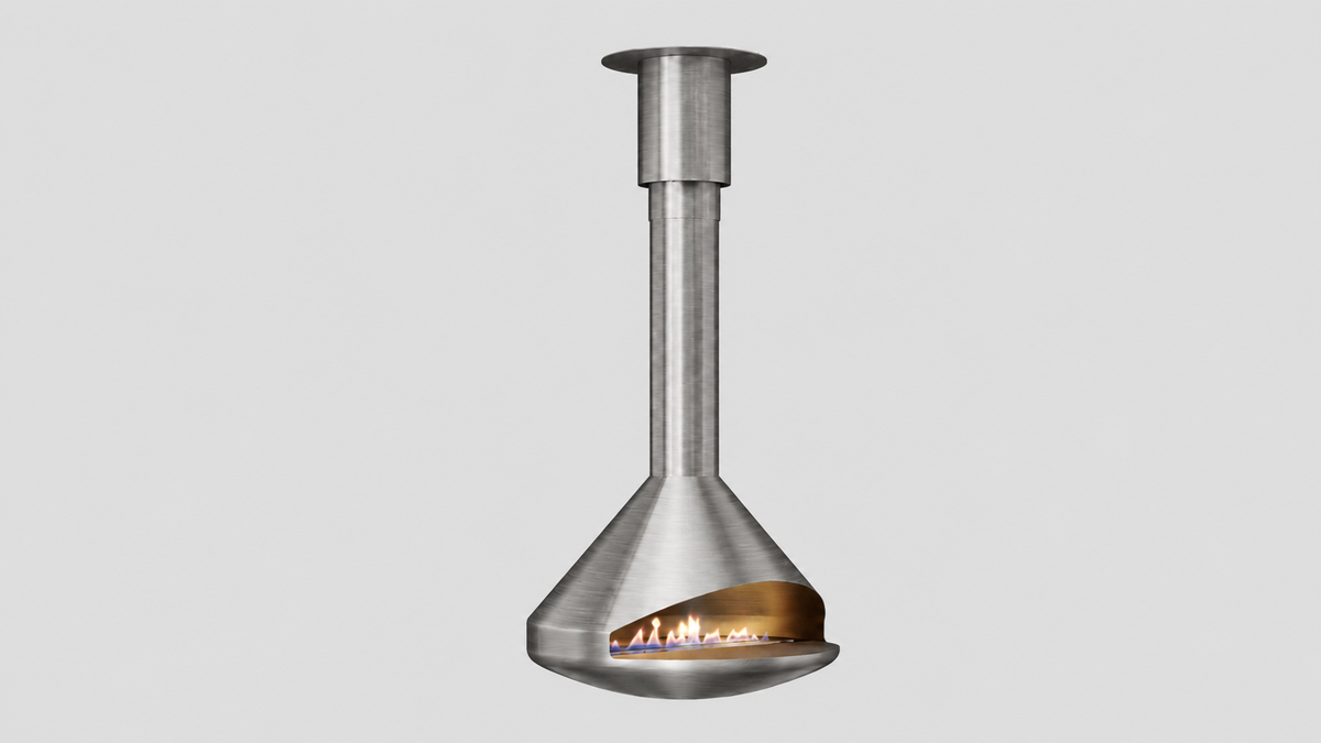 Orbit suspended fireplace detail view