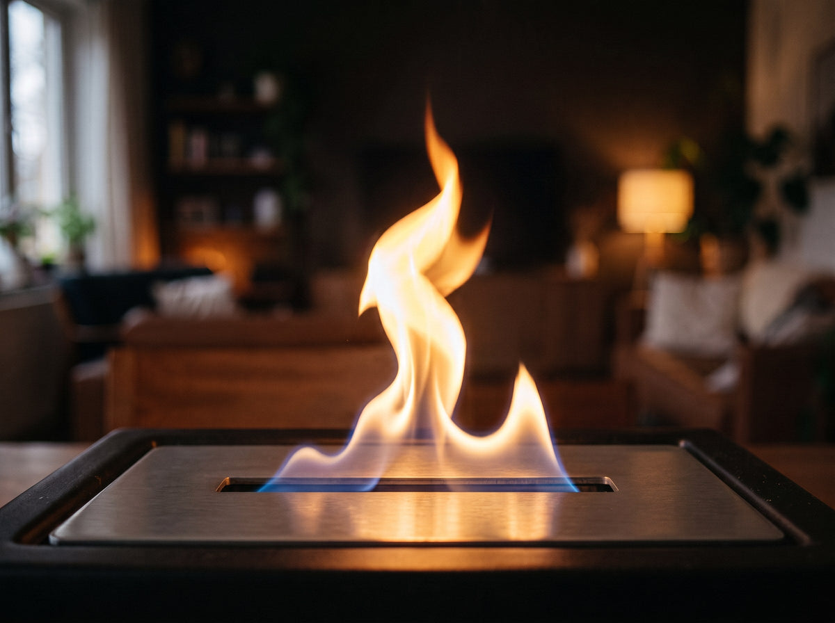 Bioethanol flame burning in a stainless burner