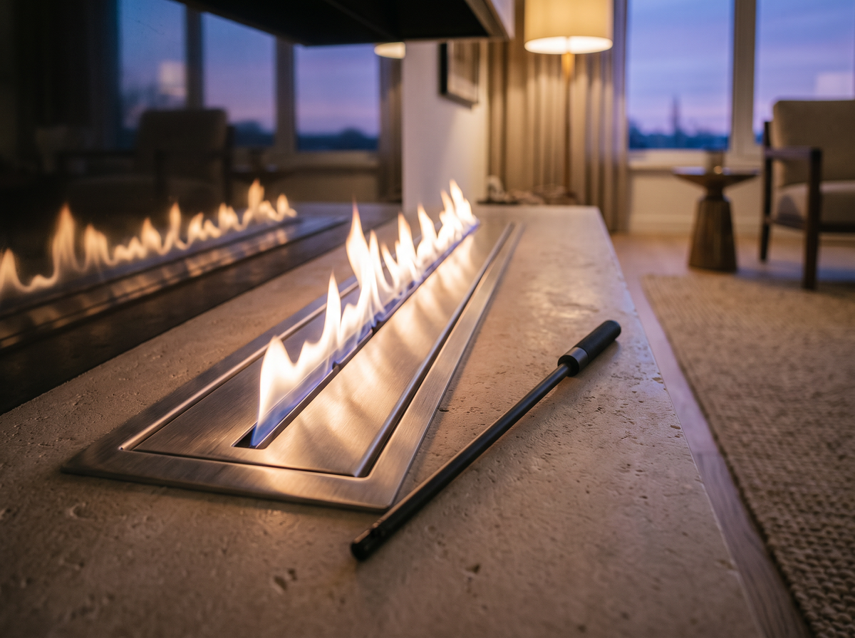 Lighting a manual bioethanol burner with a lighting rod
