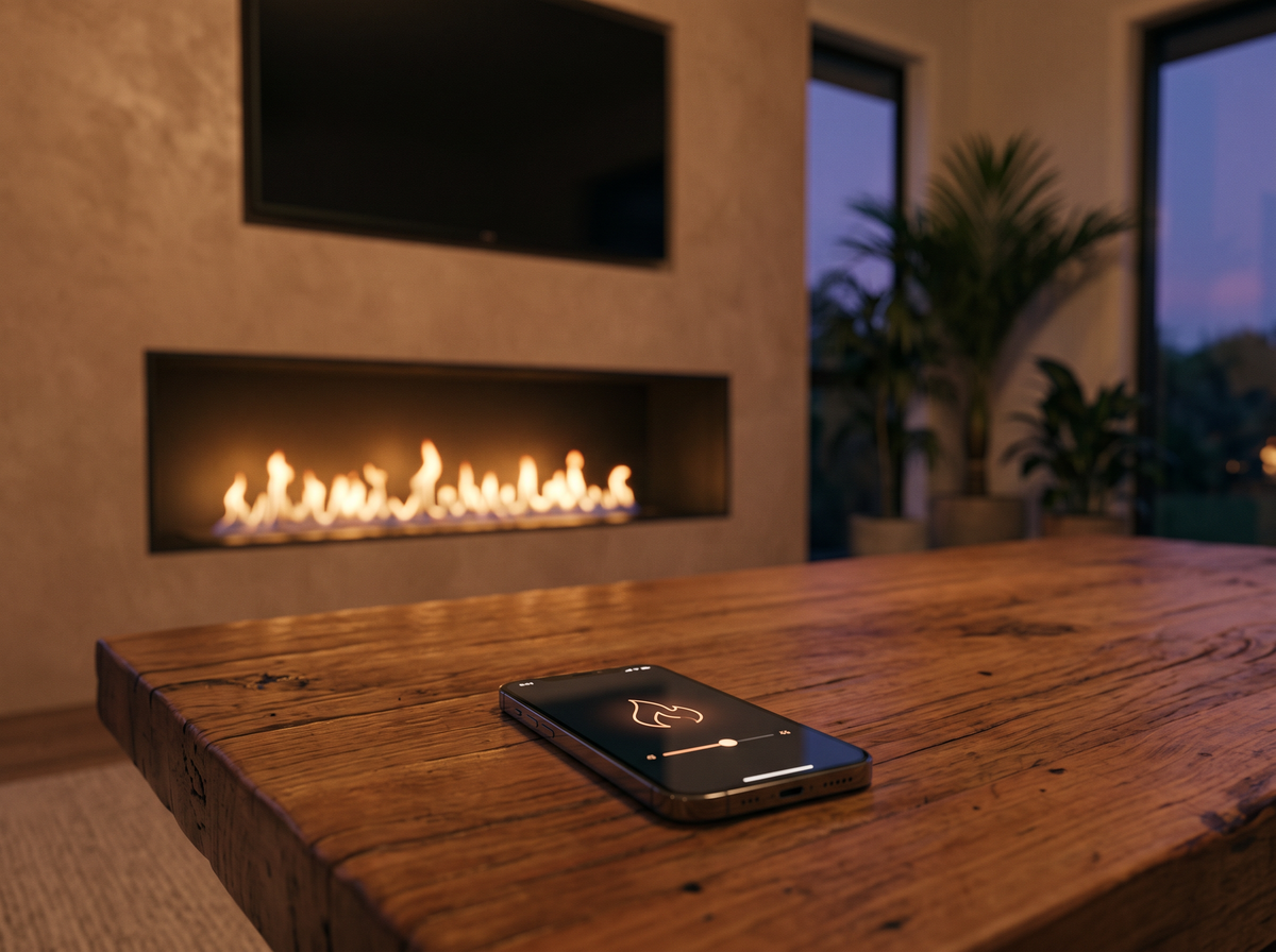 Automatic bioethanol fire controlled from a phone