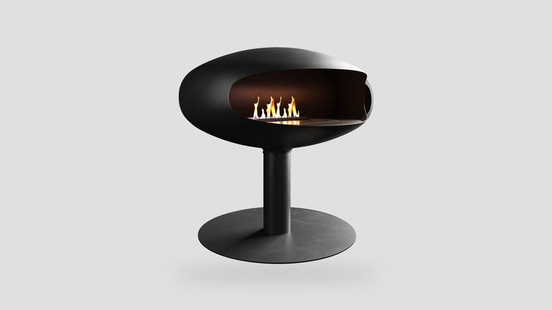 Iconic 900 Pedestal freestanding fireplace, matte black, studio