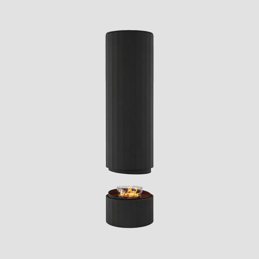 Planika Pillar suspended bioethanol fireplace, black, full product studio