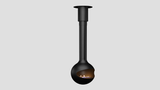 Sphere suspended fireplace in black powdercoat finish